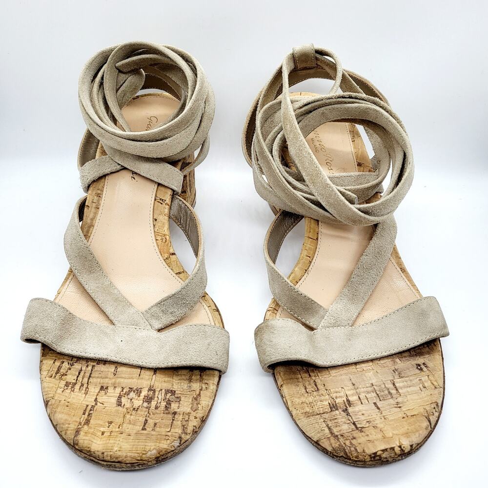 Gianvito Rossi Janis Beige Suede Wrap-Around Sandals Women's Size 7 (US) 37.5